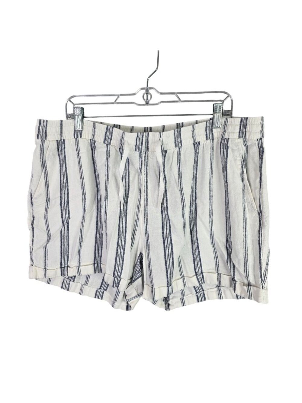 Womens Old Navy White & Navy Striped Linen Blend Shorts Drawstring Size XL